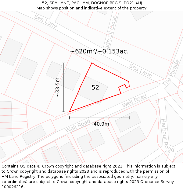 52, SEA LANE, PAGHAM, BOGNOR REGIS, PO21 4UJ: Plot and title map