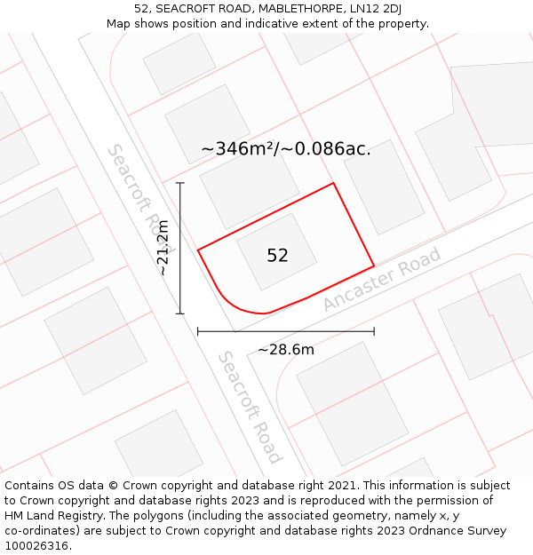 52, SEACROFT ROAD, MABLETHORPE, LN12 2DJ: Plot and title map