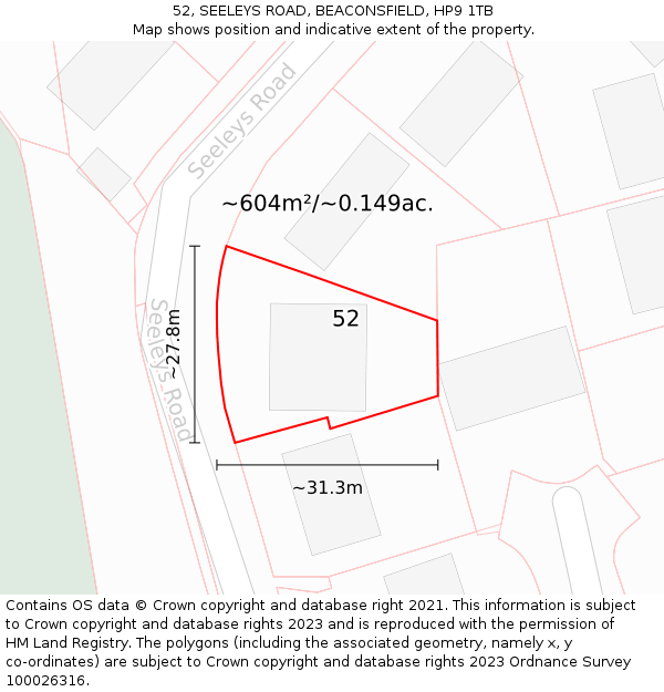 52, SEELEYS ROAD, BEACONSFIELD, HP9 1TB: Plot and title map