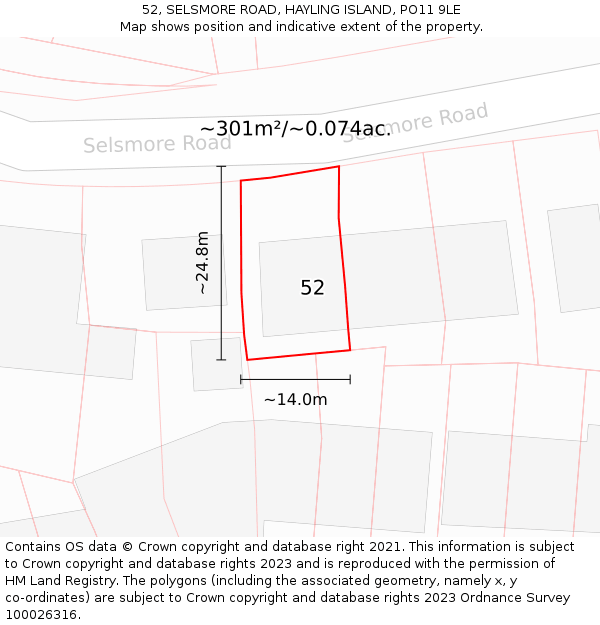 52, SELSMORE ROAD, HAYLING ISLAND, PO11 9LE: Plot and title map