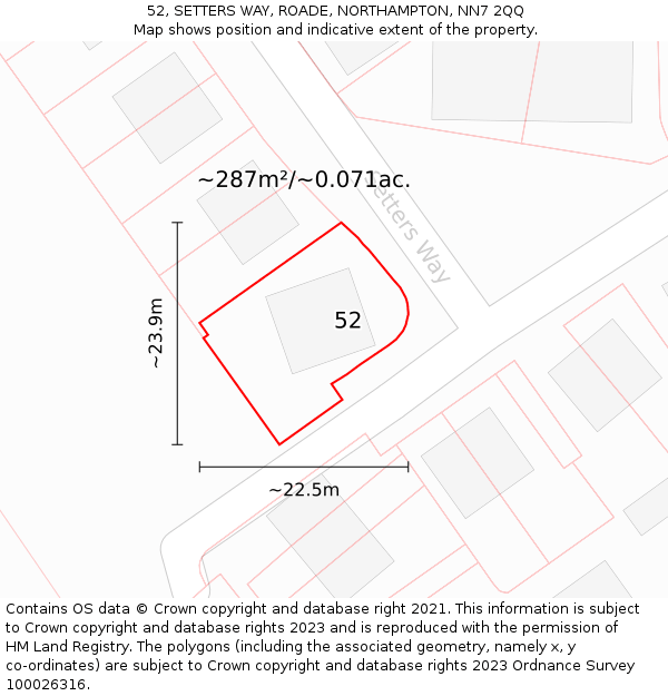 52, SETTERS WAY, ROADE, NORTHAMPTON, NN7 2QQ: Plot and title map