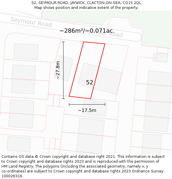 52, SEYMOUR ROAD, JAYWICK, CLACTON-ON-SEA, CO15 2QL: Plot and title map