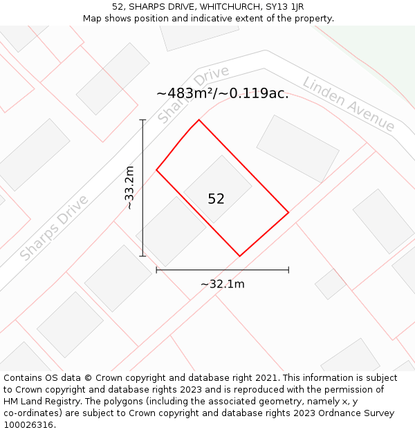 52, SHARPS DRIVE, WHITCHURCH, SY13 1JR: Plot and title map