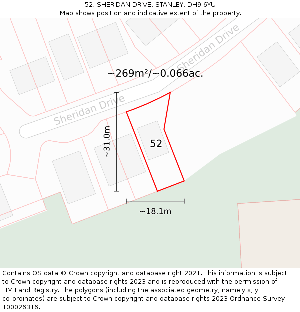 52, SHERIDAN DRIVE, STANLEY, DH9 6YU: Plot and title map