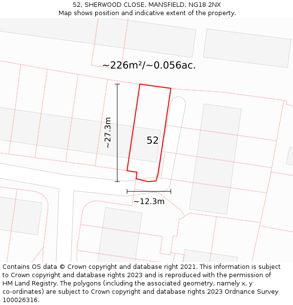 52, SHERWOOD CLOSE, MANSFIELD, NG18 2NX: Plot and title map