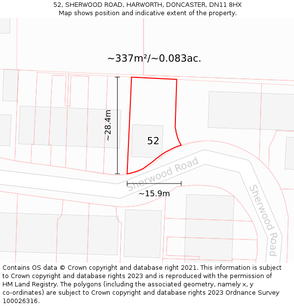 52, SHERWOOD ROAD, HARWORTH, DONCASTER, DN11 8HX: Plot and title map