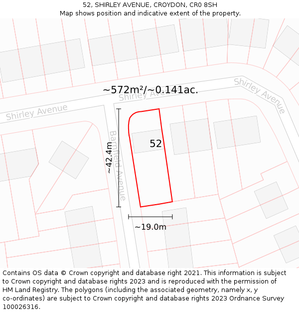 52, SHIRLEY AVENUE, CROYDON, CR0 8SH: Plot and title map