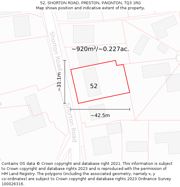 52, SHORTON ROAD, PRESTON, PAIGNTON, TQ3 1RG: Plot and title map