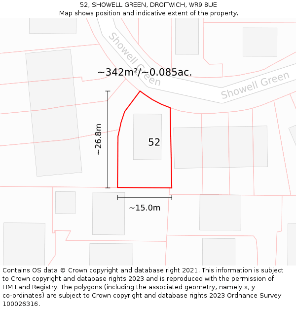 52, SHOWELL GREEN, DROITWICH, WR9 8UE: Plot and title map
