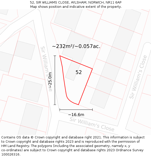 52, SIR WILLIAMS CLOSE, AYLSHAM, NORWICH, NR11 6AP: Plot and title map