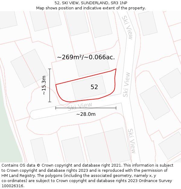 52, SKI VIEW, SUNDERLAND, SR3 1NP: Plot and title map