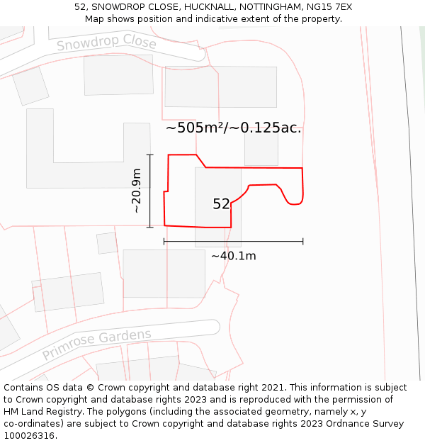 52, SNOWDROP CLOSE, HUCKNALL, NOTTINGHAM, NG15 7EX: Plot and title map