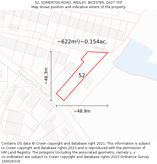 52, SOMERTON ROAD, ARDLEY, BICESTER, OX27 7NT: Plot and title map