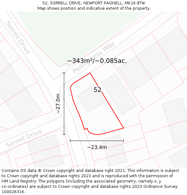 52, SORRELL DRIVE, NEWPORT PAGNELL, MK16 8TW: Plot and title map