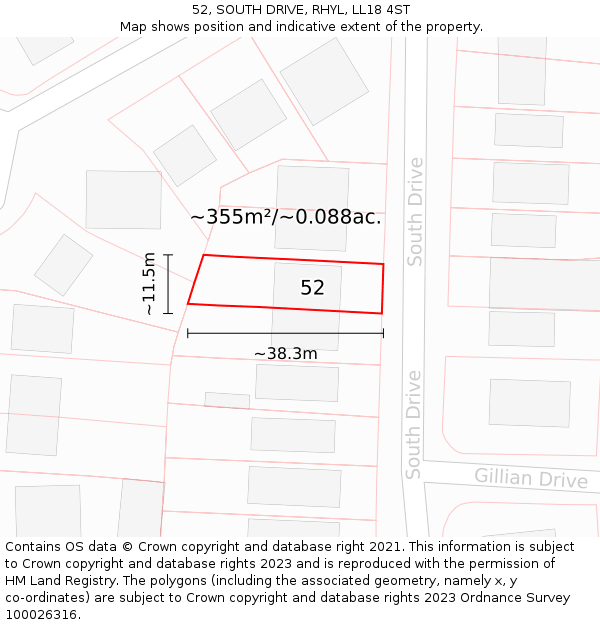 52, SOUTH DRIVE, RHYL, LL18 4ST: Plot and title map