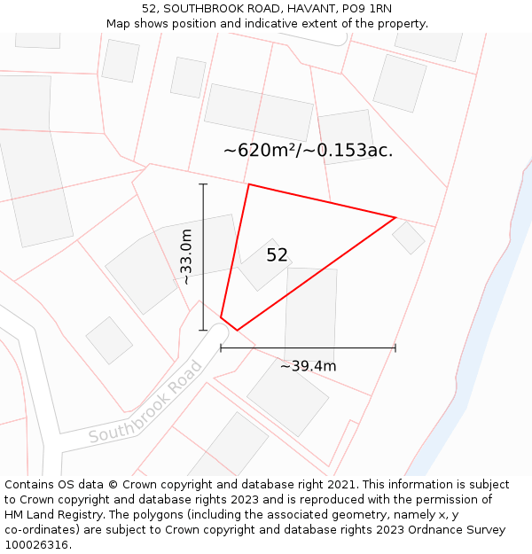 52, SOUTHBROOK ROAD, HAVANT, PO9 1RN: Plot and title map