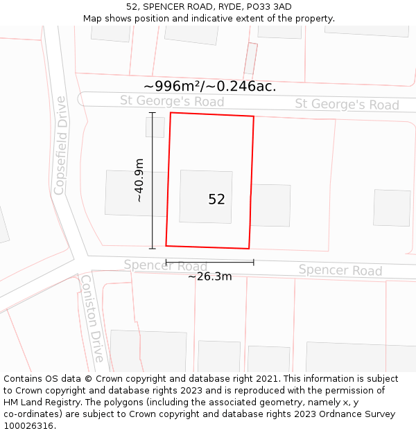 52, SPENCER ROAD, RYDE, PO33 3AD: Plot and title map