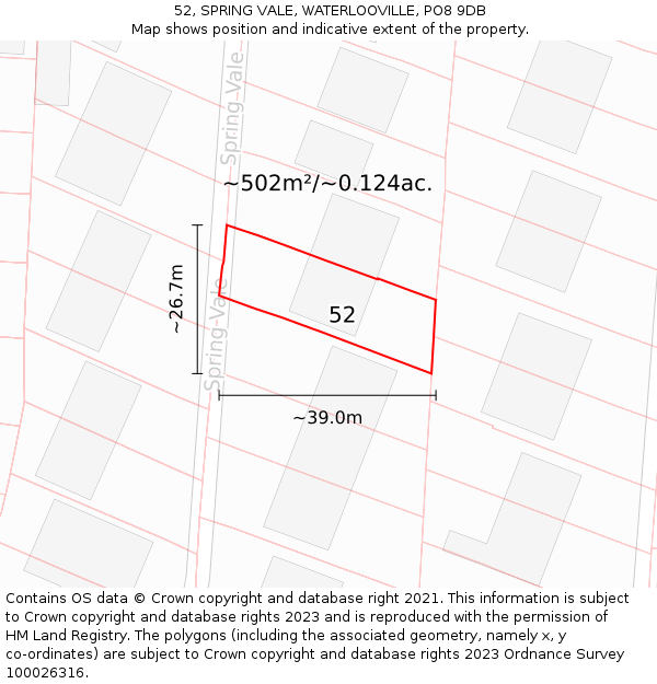 52, SPRING VALE, WATERLOOVILLE, PO8 9DB: Plot and title map