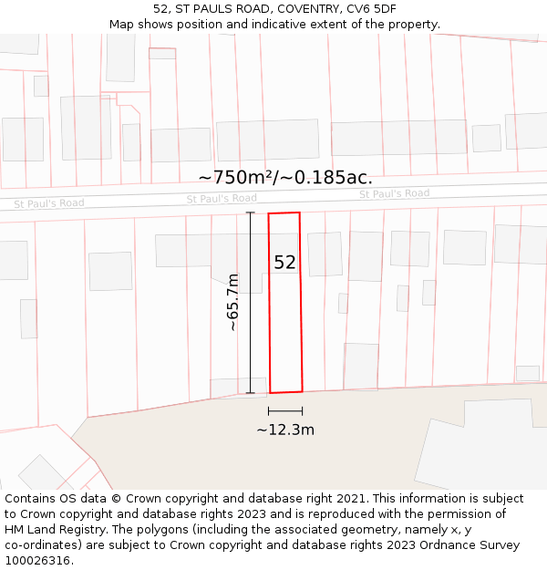 52, ST PAULS ROAD, COVENTRY, CV6 5DF: Plot and title map