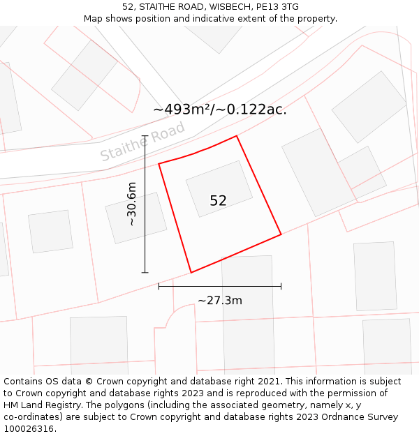 52, STAITHE ROAD, WISBECH, PE13 3TG: Plot and title map