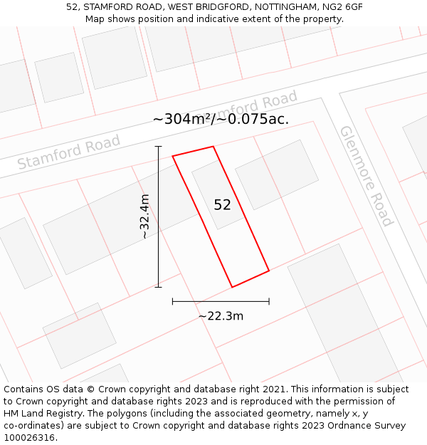 52, STAMFORD ROAD, WEST BRIDGFORD, NOTTINGHAM, NG2 6GF: Plot and title map