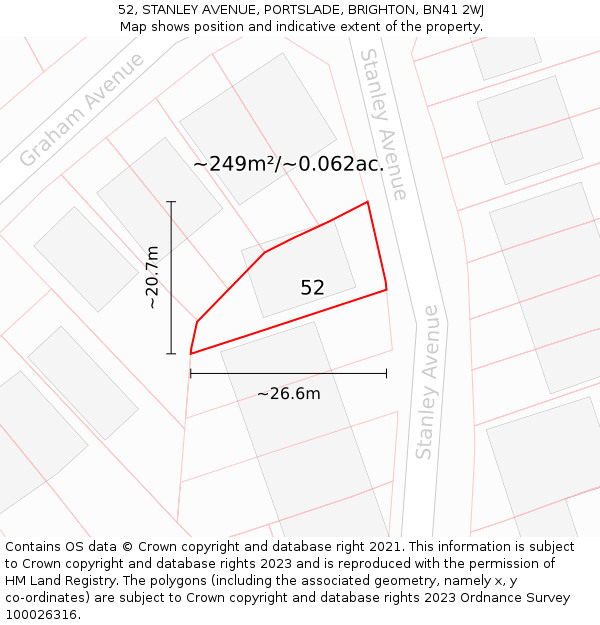 52, STANLEY AVENUE, PORTSLADE, BRIGHTON, BN41 2WJ: Plot and title map