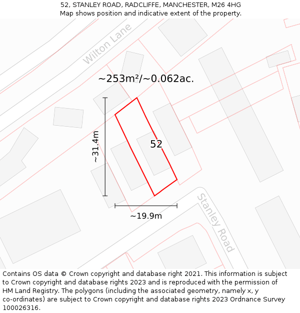 52, STANLEY ROAD, RADCLIFFE, MANCHESTER, M26 4HG: Plot and title map