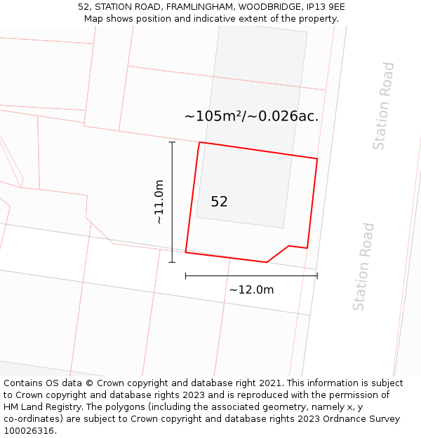 52, STATION ROAD, FRAMLINGHAM, WOODBRIDGE, IP13 9EE: Plot and title map