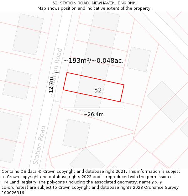 52, STATION ROAD, NEWHAVEN, BN9 0NN: Plot and title map