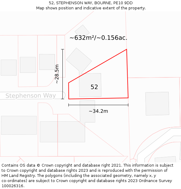 52, STEPHENSON WAY, BOURNE, PE10 9DD: Plot and title map