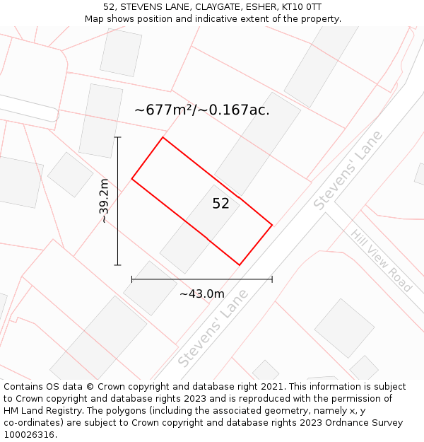 52, STEVENS LANE, CLAYGATE, ESHER, KT10 0TT: Plot and title map