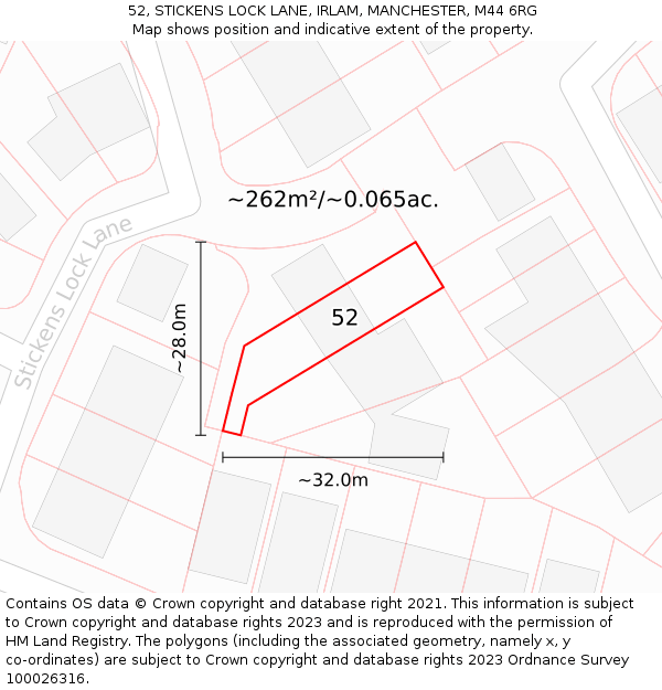 52, STICKENS LOCK LANE, IRLAM, MANCHESTER, M44 6RG: Plot and title map