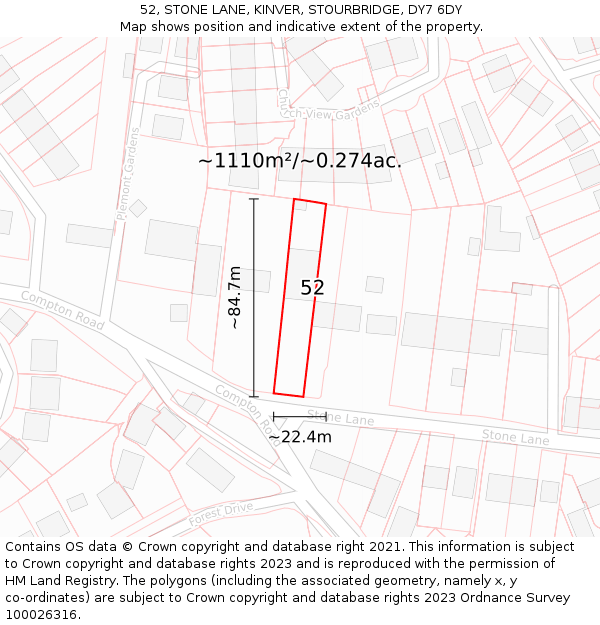 52, STONE LANE, KINVER, STOURBRIDGE, DY7 6DY: Plot and title map