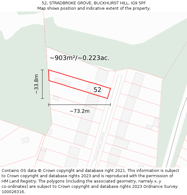 52, STRADBROKE GROVE, BUCKHURST HILL, IG9 5PF: Plot and title map