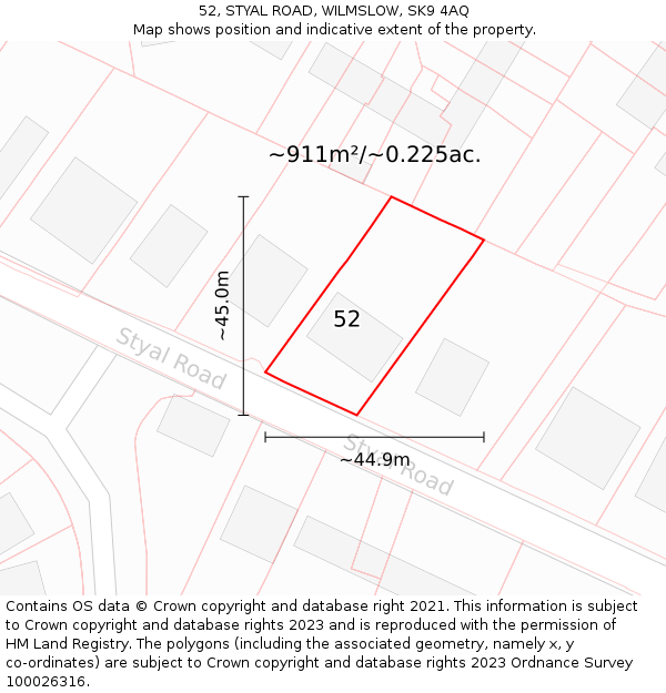 52, STYAL ROAD, WILMSLOW, SK9 4AQ: Plot and title map