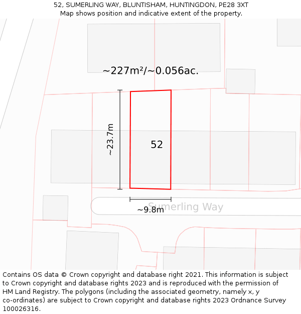 52, SUMERLING WAY, BLUNTISHAM, HUNTINGDON, PE28 3XT: Plot and title map