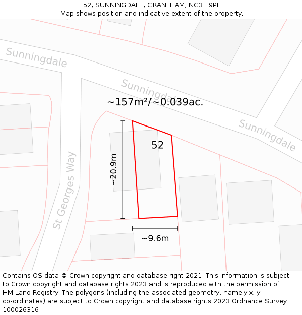 52, SUNNINGDALE, GRANTHAM, NG31 9PF: Plot and title map