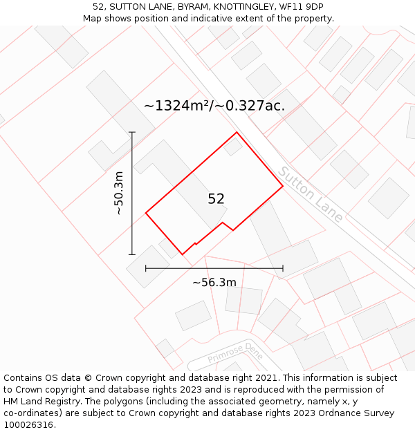 52, SUTTON LANE, BYRAM, KNOTTINGLEY, WF11 9DP: Plot and title map