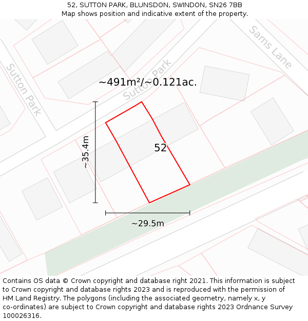 52, SUTTON PARK, BLUNSDON, SWINDON, SN26 7BB: Plot and title map