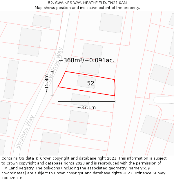 52, SWAINES WAY, HEATHFIELD, TN21 0AN: Plot and title map