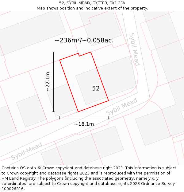 52, SYBIL MEAD, EXETER, EX1 3FA: Plot and title map
