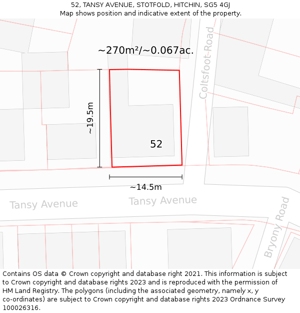 52, TANSY AVENUE, STOTFOLD, HITCHIN, SG5 4GJ: Plot and title map