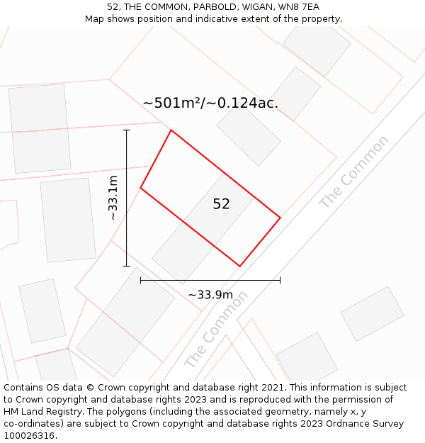 52, THE COMMON, PARBOLD, WIGAN, WN8 7EA: Plot and title map