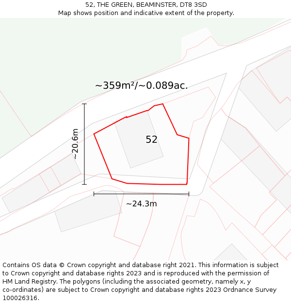 52, THE GREEN, BEAMINSTER, DT8 3SD: Plot and title map