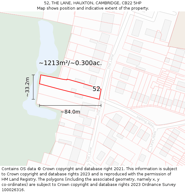 52, THE LANE, HAUXTON, CAMBRIDGE, CB22 5HP: Plot and title map