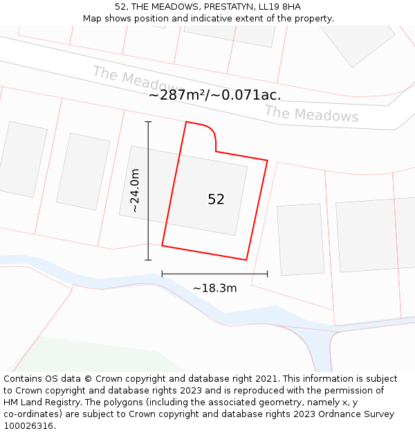 52, THE MEADOWS, PRESTATYN, LL19 8HA: Plot and title map