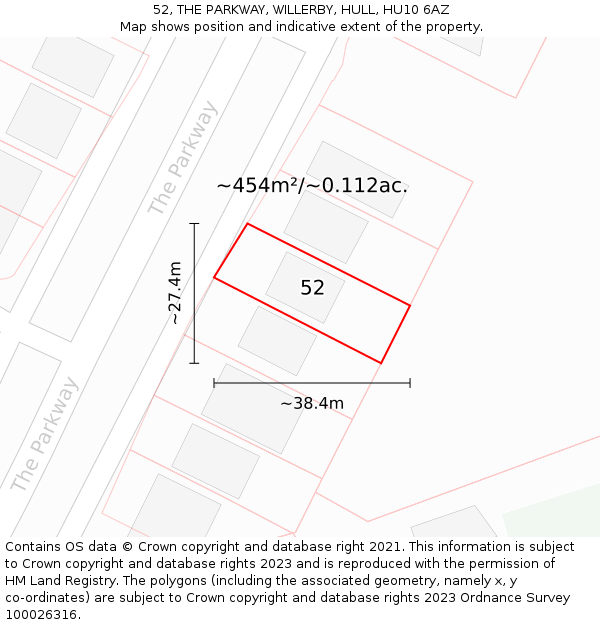 52, THE PARKWAY, WILLERBY, HULL, HU10 6AZ: Plot and title map