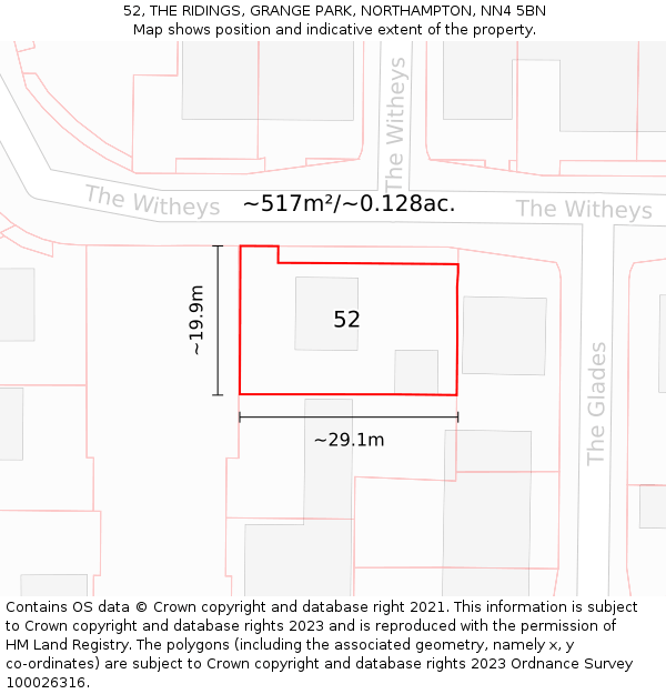 52, THE RIDINGS, GRANGE PARK, NORTHAMPTON, NN4 5BN: Plot and title map