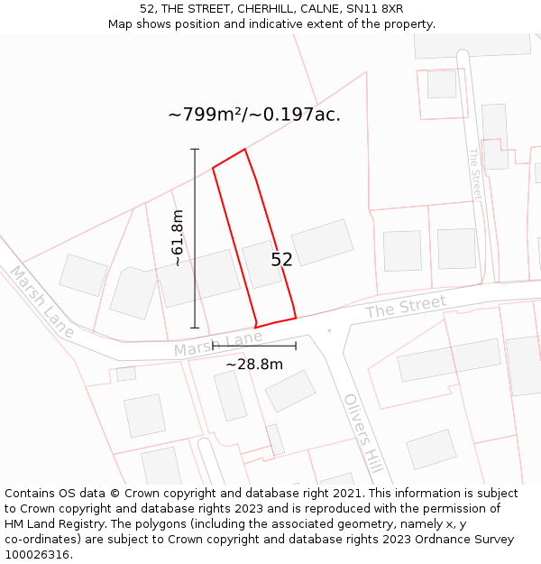 52, THE STREET, CHERHILL, CALNE, SN11 8XR: Plot and title map