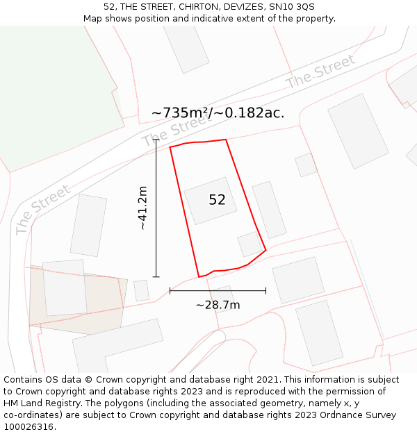 52, THE STREET, CHIRTON, DEVIZES, SN10 3QS: Plot and title map